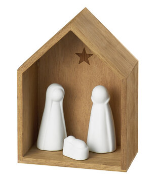 RÄDER - Petite Crèche en bois et figurines en porcelaine