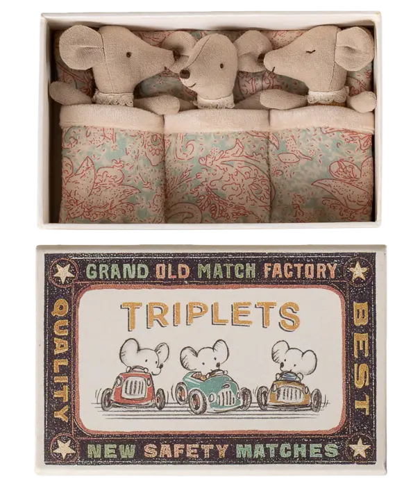 Maileg Triplés Bébés Souris Dans Leur Boîte Assortie - Vichy