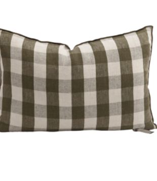 Coussin Lin Lavé Vichy Cottage - Kaki 40x60