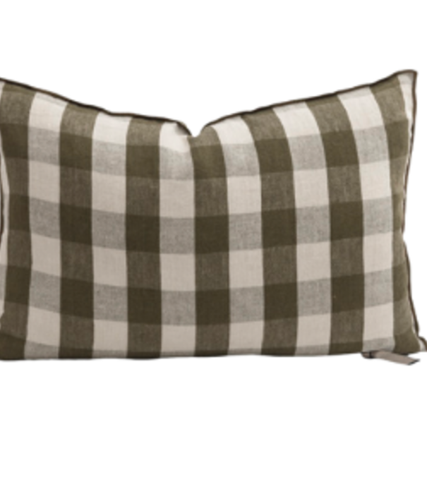 Maison de Vacances Coussin Lin Lavé Vichy Cottage - Kaki 40x60