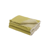 Plaid Vice Versa Frangé 140 x 250 Lin Lavé Froissé - Chartreuse / Givré