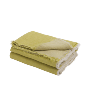 Plaid Vice Versa Frangé 140 x 250 Lin Lavé Froissé - Chartreuse / Givré