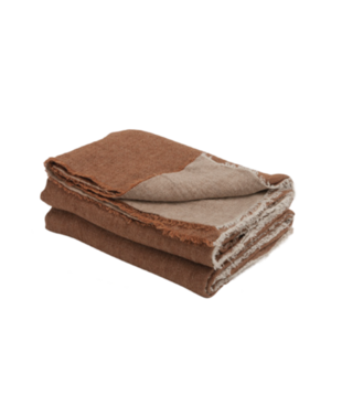Plaid Vice Versa Frangé 140 x 250 Lin Lavé Froissé -  Châtaigne / Givré