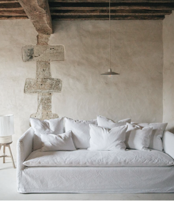 Maison de Vacances Canapé Boho 190 x 97 x H 80 lin stone washed blanc