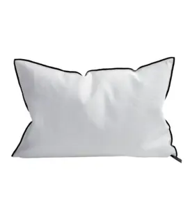 Coussin Vice Versa Black Line Lin Stone Washed Blanc 50x70