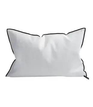 Coussin Vice Versa Black Line Lin Stone Washed Blanc 50x70