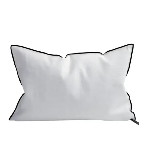 Maison de Vacances Coussin Vice Versa Black Line Lin Stone Washed Blanc 50x70