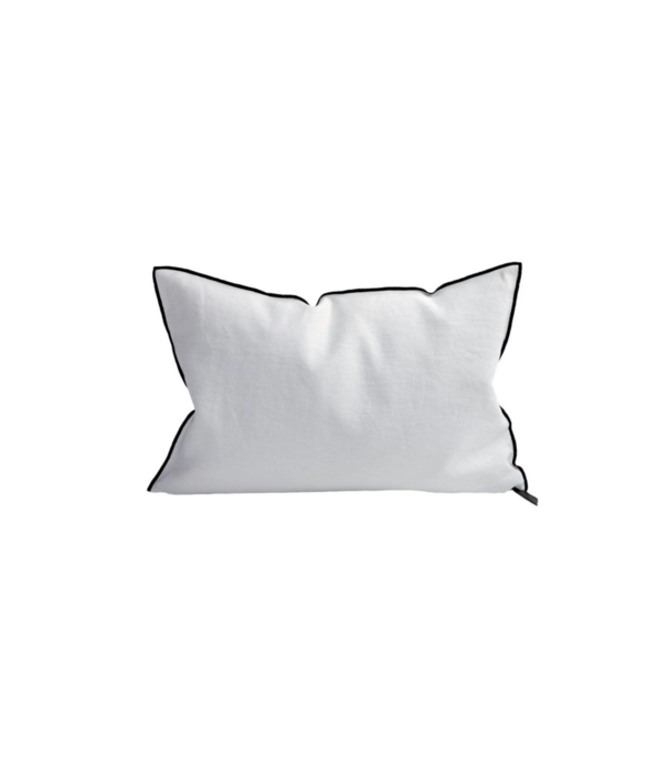 Maison de Vacances Coussin Vice Versa Black Line Lin Stone Washed Blanc 50x70