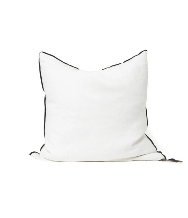 Maison de Vacances Coussin Vice Versa Black Line Lin Stone Washed Blanc 65x65