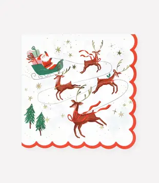 Serviettes Père Noël, Traîneau Et Rennes (X 16)