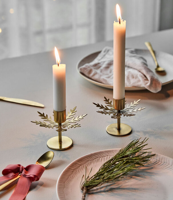 House Doctor Candle Holder, Hdsnowflake, Antique Brass Finish (Set of 2)