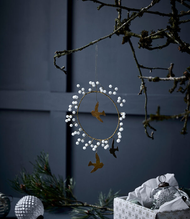 House Doctor Christmas Ornament, Hdbird, White, Brass