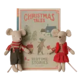 Christmas Twin Mice, Little Sister And Brother In Book