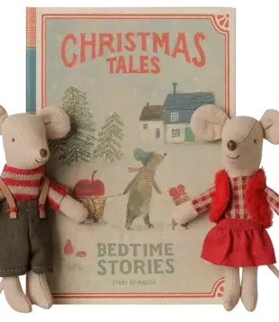 Christmas Twin Mice, Little Sister And Brother In Book