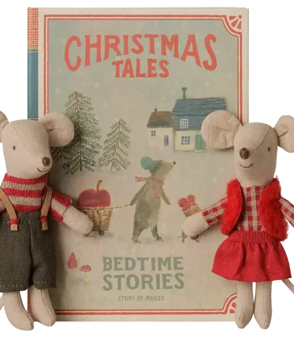 Maileg Christmas Twin Mice, Little Sister And Brother In Book