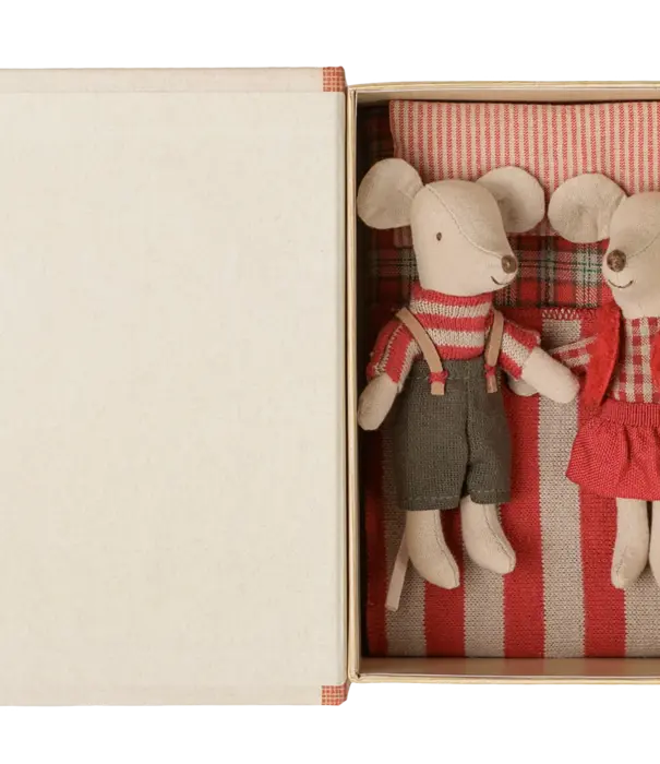 Maileg Christmas Twin Mice, Little Sister And Brother In Book
