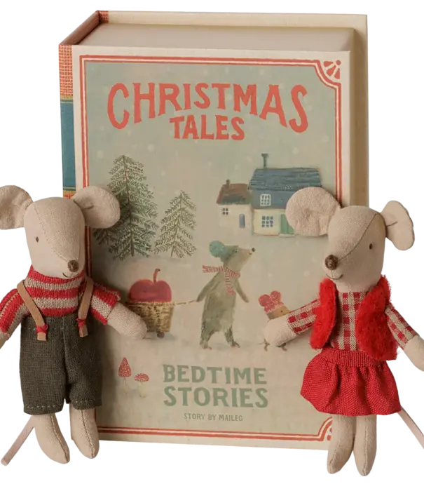 Maileg Christmas Twin Mice, Little Sister And Brother In Book