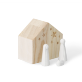 Mini crèche en bois et figurine en porcelaine