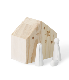 Mini crèche en bois et figurine en porcelaine