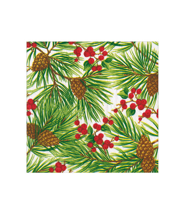 Serviettes Napkin Cocktail - Evergreen and Berries