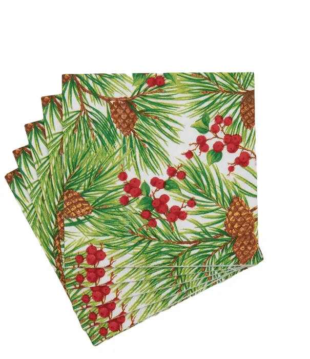 Serviettes Napkin Cocktail - Evergreen and Berries