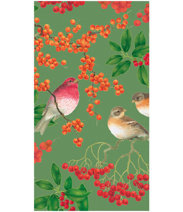 Serviettes Napkin Guest - Birds And Berries Green