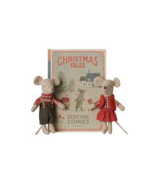 Christmas Twin Mice, Little Sister And Brother In Book