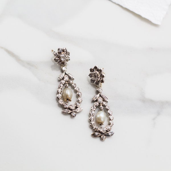 Silver earrings with rose diamond and pearl 925