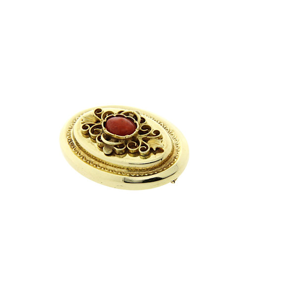 Gold brooch with red coral 14 crt