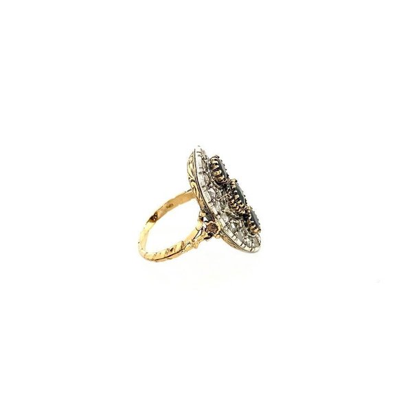Gouden vintage prinsessen ring met saffier en roosdiamant 18 krt / 925