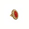Gold entourage ring with red coral and pearl 18 krt