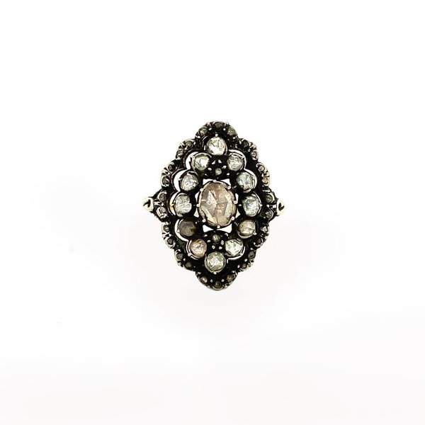 Gold ring with rose diamond in silver 14 krt/925