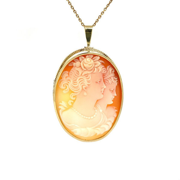 Gold pendant/brooch with cameo 14 krt