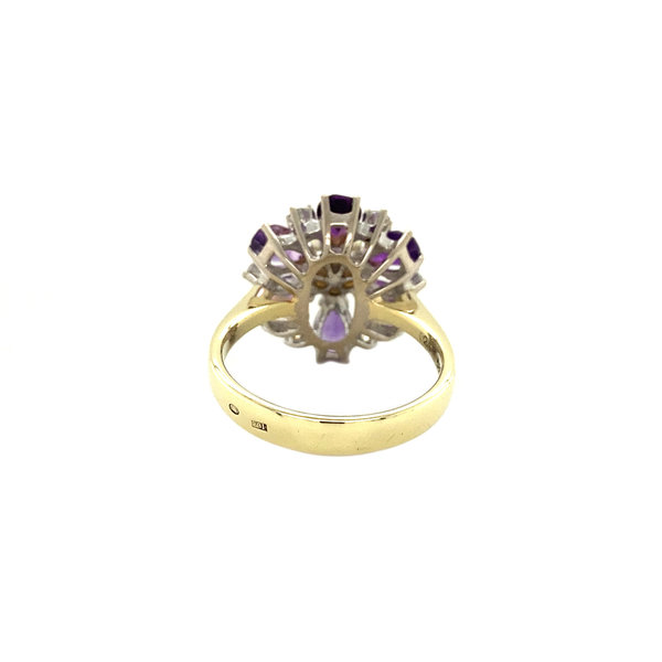 White gold ring with pearl, amethyst and diamond 14 krt