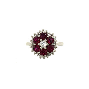 Gold ring with ruby and diamond 14 krt