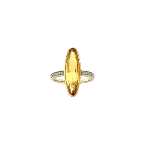 Gold ring with citrine and diamond 14 crt