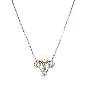 Golden necklace Venetian with pendant pearl and diamond 14 crt 45 cm