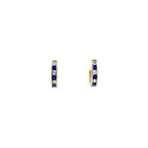 Gold ear studs with zirconia and sapphire 14 krt