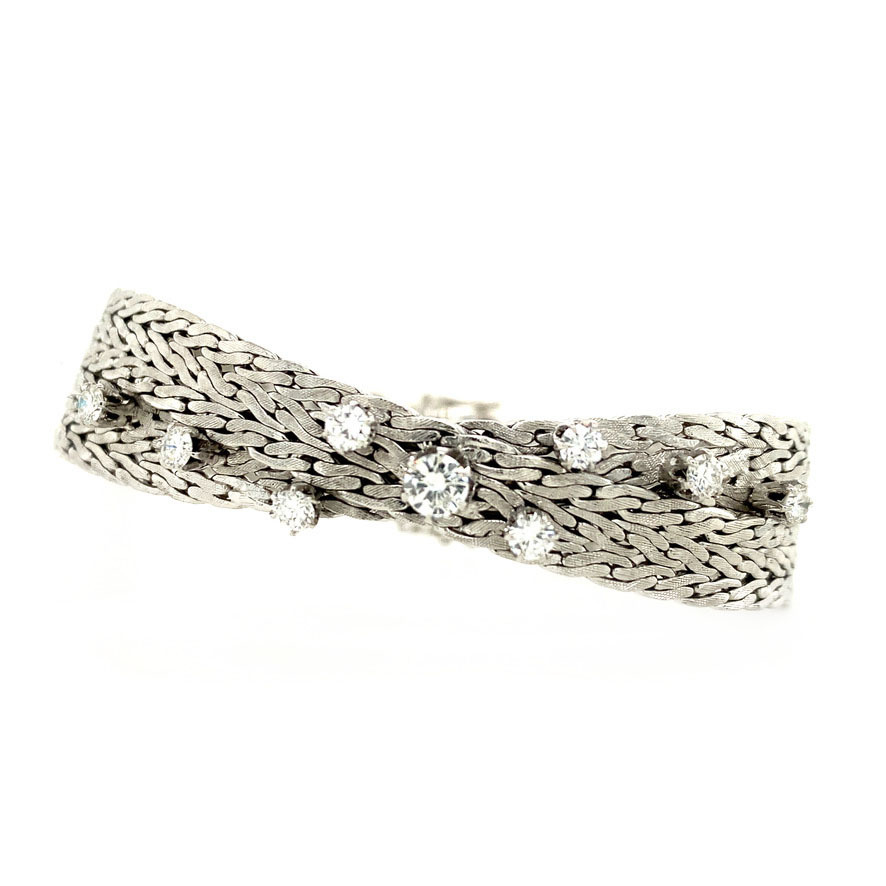 bewonderen Onleesbaar manager Witgouden gevlochten armband met diamant 14 krt | Gegarandeerd de laagste  prijs!