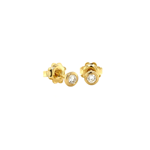 Gold solitaire ear studs with diamond 14 krt * new