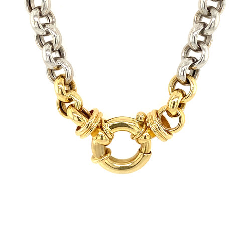 Dreifarbige goldene Jasseron-Halskette 44 cm 14 krt
