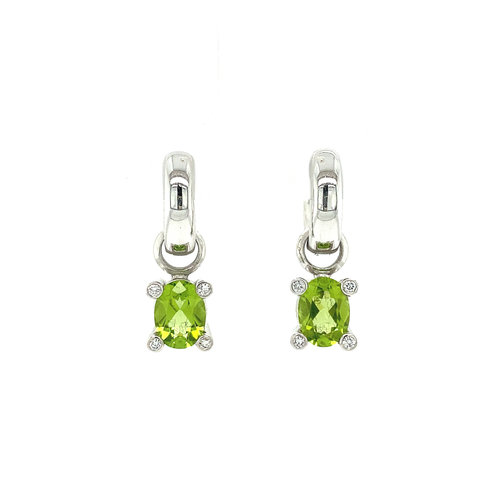 White gold earrings with peridot and diamond 14 crt