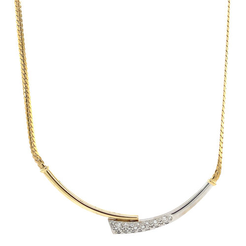 Bicolour gold necklace with pendant and diamond 14 krt