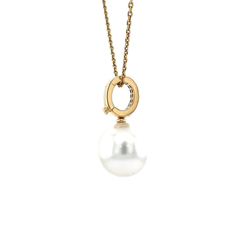 Gold pendant with diamond and pearl 14 krt