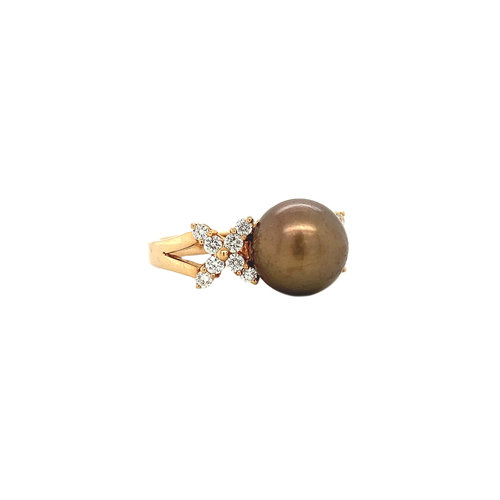 Roségoldring mit Diamant und Perle 18 Karat