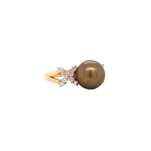 Rose gold ring with diamond and pearl 18 crt