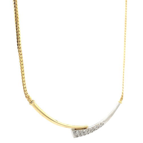 Bicolour gouden collier met hanger en diamant 14 krt