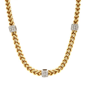 Bicolour gouden fantasie collier 42 cm 14 krt