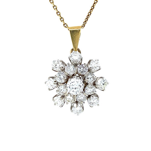 Bicolour gold entourage pendant with diamond 14 crt