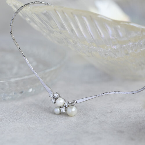 White gold choker with diamond and pearl 40 cm 14 crt